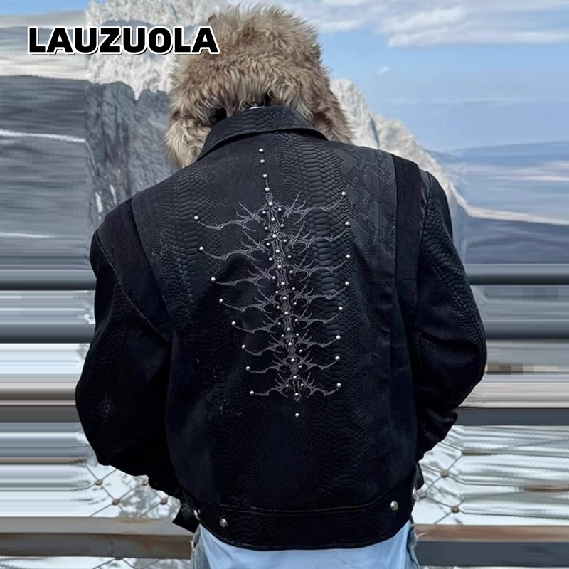 Streetwear Zipper - Erkekler Siyah Yılan Kabartmalı Ceket Sırt