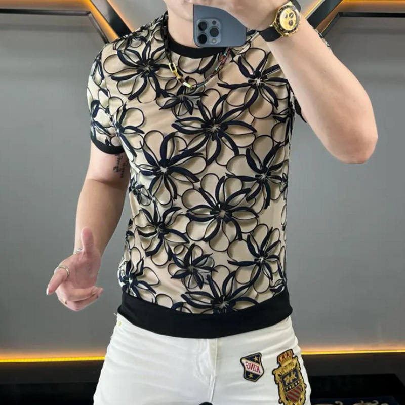 Streetwear Brand With Flowers - Marka buz ipek çiçek erkek t-shirtü