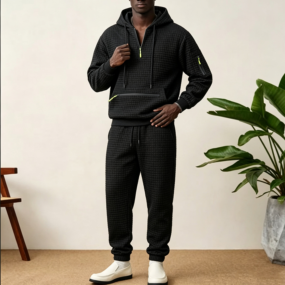 Streetwear Zipper - Erkek 2 Parça Waffle Desenli Eşofman