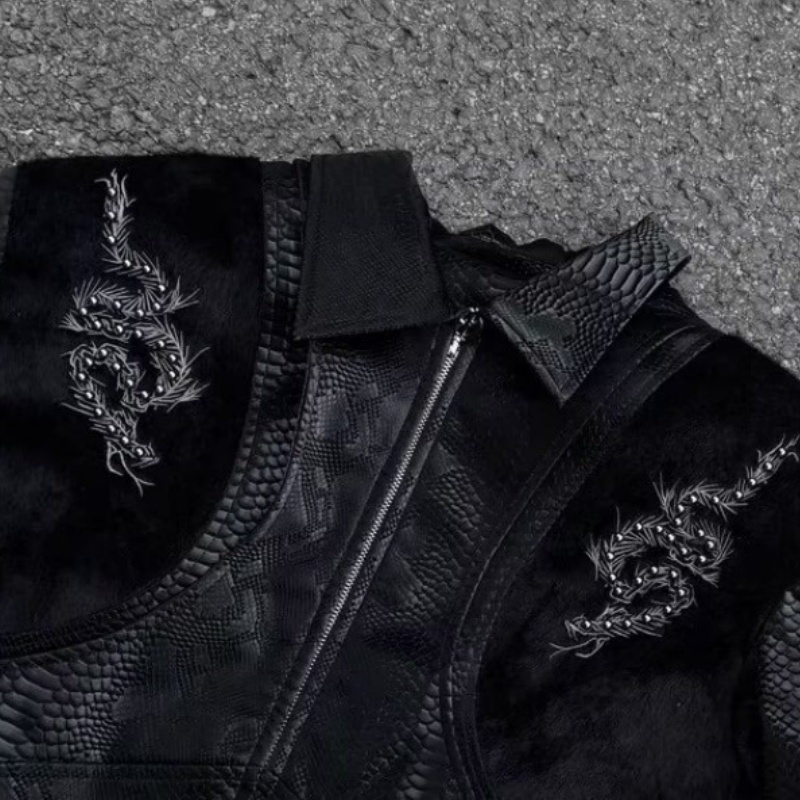 Erkekler Siyah Yılan Kabartmal - Streetwear Zipper incelemesi ve fiyatı