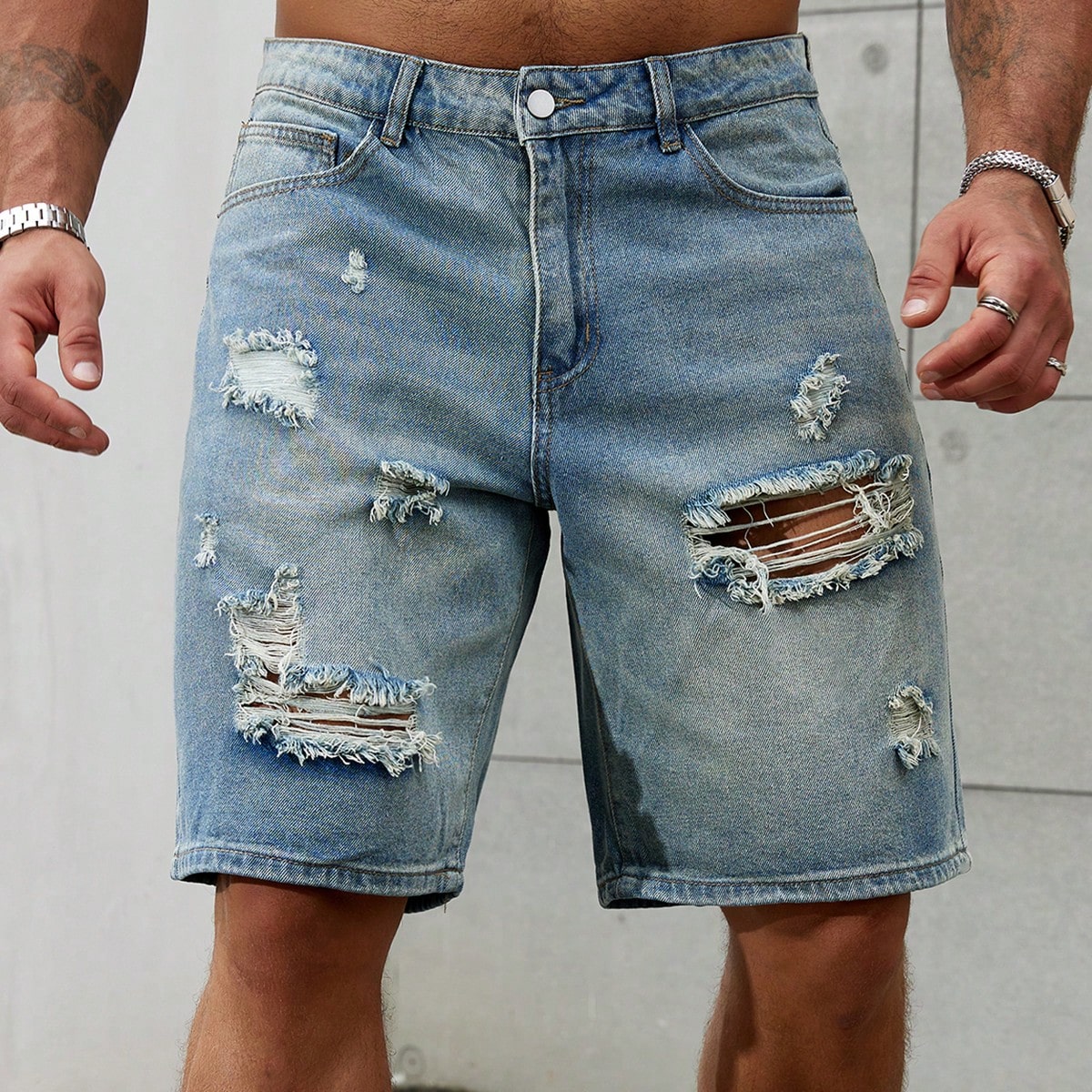 Yeni moda Mens yırtık kısa kot - Streetwear Clothing Brands incelemesi ve fiyatı